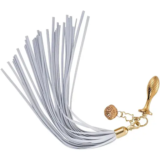 Металлическая анальная пробка Хвост пони Lockink Sevanda White Pony-Tail Anal Pear-shape Plug