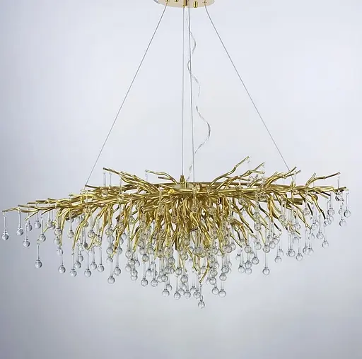 Удлиненная роскошная люстра со стеклянными подвесами Ст. 616L-1500 GD (MD 9005) | Line F - фото 7