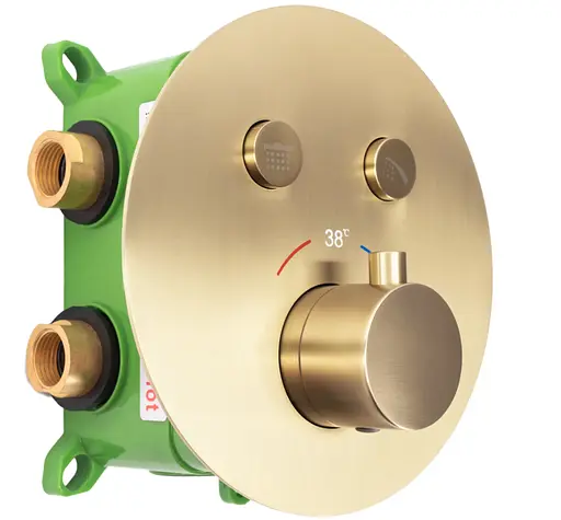 Душова система прихованого монтажу Rea Lungo Miler + Box з термостатом brushed gold REA-P6716, Золотий - фото 2