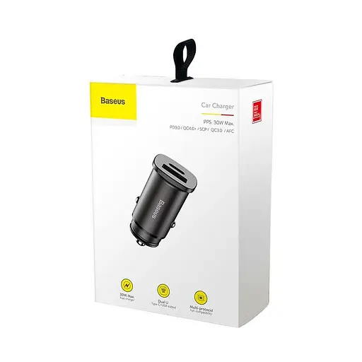 Адаптер автомобильный BASEUS PPS CCALL-AS01 30 ватт usb-a + uab-c черный - фото 2