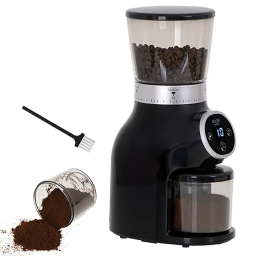 Кофемолка Adler AD 4450 Burr 300 Вт, конические металлические жернова, 31 степень помола, контейнер 300 г, таймер 25 с, черная/серебристая - фото 3