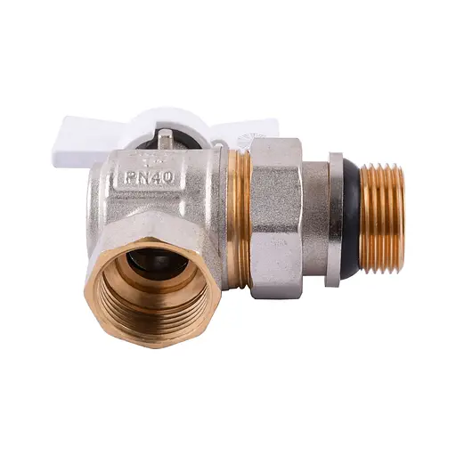 Кран кульовий кутовий з американкою Q Professional QP004 PN40 1″ антипротікання, Білий метелик - фото 3