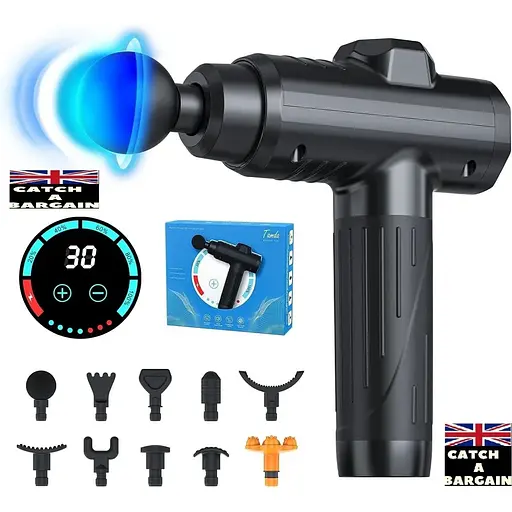 Массажный пистолет Tamda для глубоких тканей с ЖК-дисплеем и сенсорным экраном 10 мышечных массажных головок (E502)