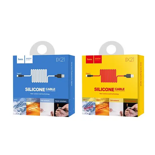 Кабель HOCO X21 USB to Type-C 2A, 1m, silicone, TPE connectors, Black+Red - фото 3