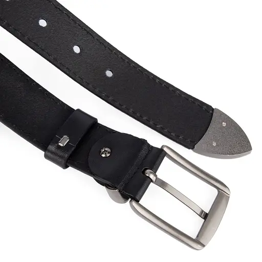 Ремень мужской кожаный JK-4006 черный под джинсы (125 см) - фото 3