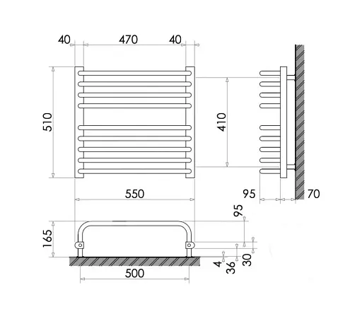 Рушникосушка водяна Heizung WU 9/55 510х550 мм 286 Вт Чорний 30412 - фото 2