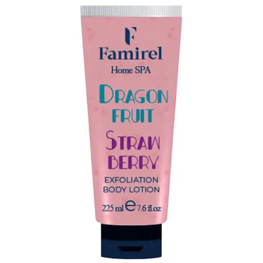 Відлущувальний лосьйон для тіла Famirel Home Spa Exfoliant Body Lotion Dragon Fruit & Strawberry Пітахайя і полуниця 225 мл - фото 1