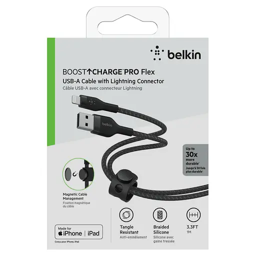 Belkin Кабель USB-A - Lightning плетеный, силиконовый, с ремешком на магните, 1м, черный - фото 2