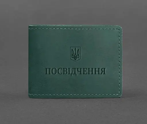 Универсальная кожаная обложка для удостоверения зеленая Crazy Horse - фото 1