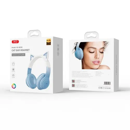 Навушники накладні XO BE38 Cats Ear Colourful Lights Headband сині - фото 4