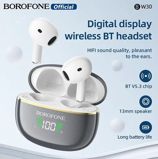 Наушники Borofone BW30 Cheerful true wireless BT headset Bright Metal Gray - фото 3