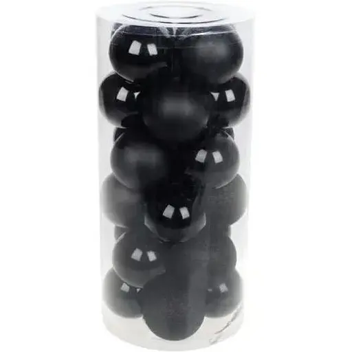 Набір святкових ялинкових куль діаметром 6 см чорного кольору 24 шт глянцеві глітер і матові - фото 1