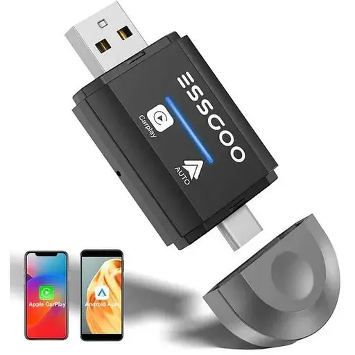 Бездротовий адаптер ESSGOO CarPlay для Apple CarPlay та Android Auto, сумісний із системами iOS 10+ та Android 11+