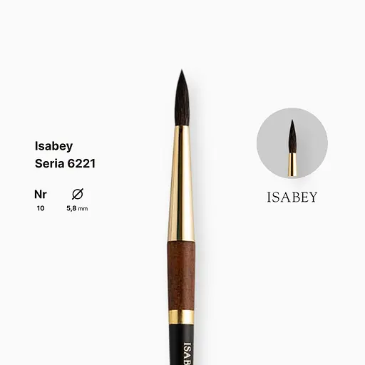 Кисть белка круглая натуральная Isabey 6221, №10, для акварели, короткая ручка - фото 2