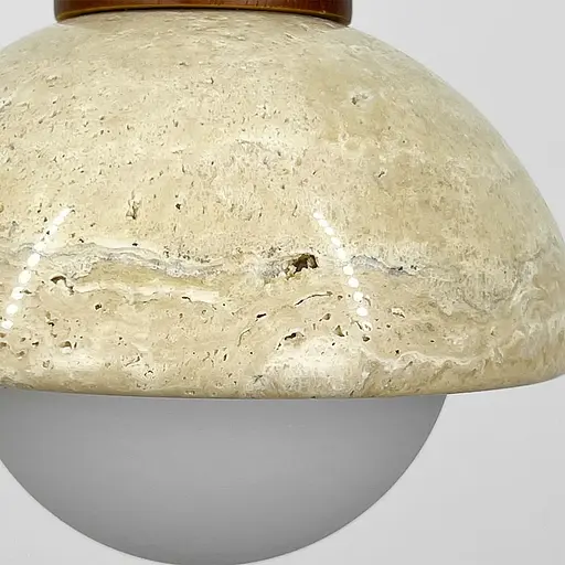 Світильник із підвісним травертиновим корпусом білим плафоном та дерев'яною фурнітурою Ø15х17 см Line F ST002-150 - фото 6