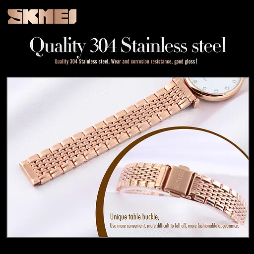 Женские классические часы Skmei 1223 Shell (Розовое золото с белым циферблатом) - фото 5