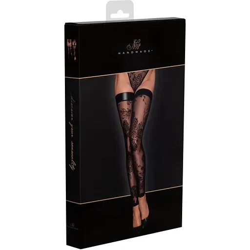 Чулки Noir Handmade F243 Tulle stockings With patterned fLock embroidery - S - фото 6