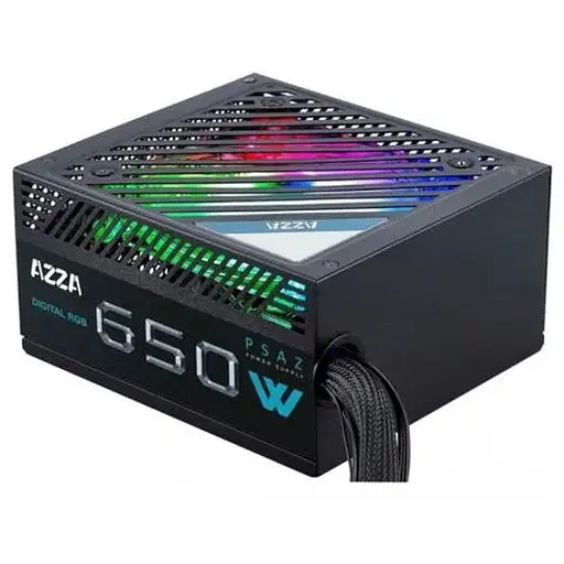 Блок питания 650 Вт, AZZA, Black, 80+ Bronze, 12 см ARGB, 2xMolex/5xSATA/2x6+2-pin/1x20+4-pin/1x4+4-pin, защита UVP/OVP/OPP/OCP/SCP (PSAZ-650W