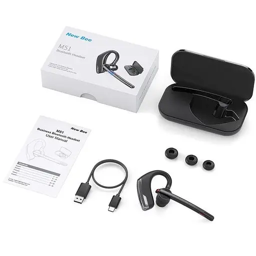 Бездротова Bluetooth-гарнітура New Bee M51 з активним шумозаглушенням і зарядним рейсом Чорна (QCC4) - фото 6
