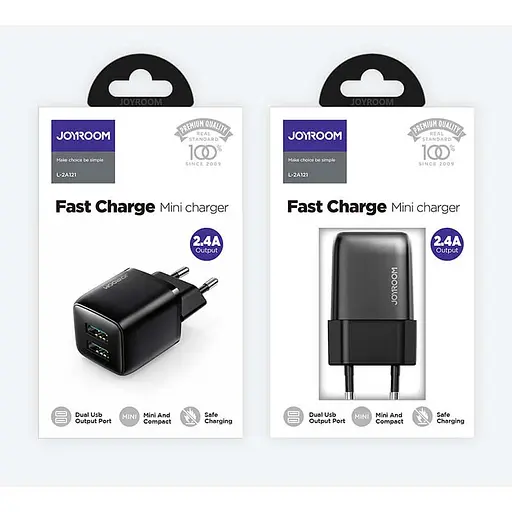 Адаптер сетевой JOYROOM Mini dual Port Smart Fast Charge L-2A121 |2USB, 2.4A| - фото 3