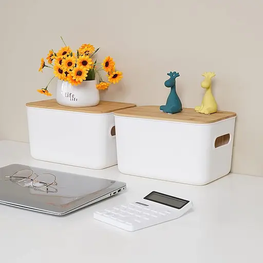 Коробка для зберігання Bienvoun 2 упаковки з дерев'яною кришкою пластикові ящики для зберігання штабеловані кошики для зберігання - фото 6