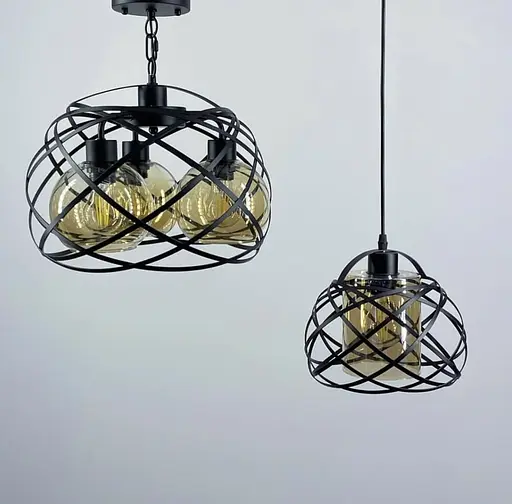 Сучасна люстра в стилі Loft на три скляних плафони Line.F Колір плафона Графітовий - фото 4