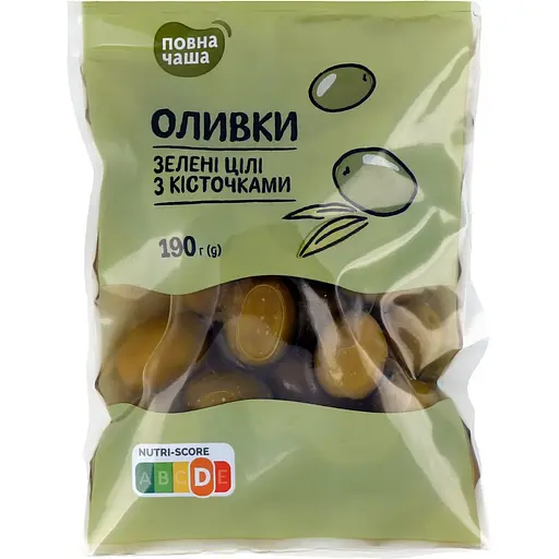 Оливки Повна Чаша зеленые с косточкой 190 г (702563)