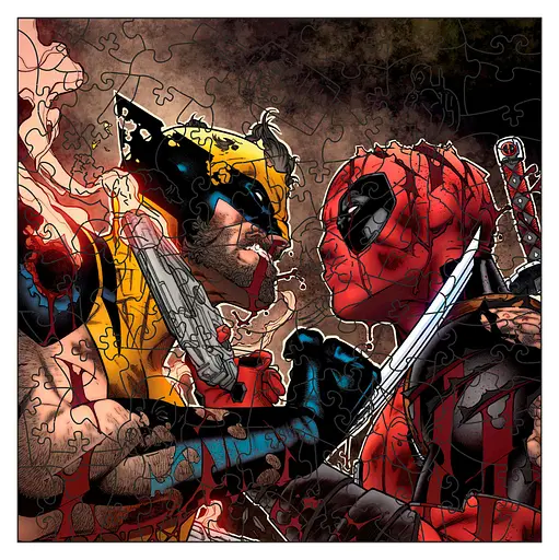 Фігурний пазл з дерева "Дедпул і Росомаха" PZ002-A3W-AC 180-250 деталей, А3 з мішечком і стрічкою - фото 1