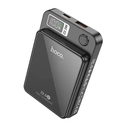 Магнитный павер банк с беспроводным зарядным Hoco DB41 River magnetic Wireless charging 10000mAh черный - фото 1