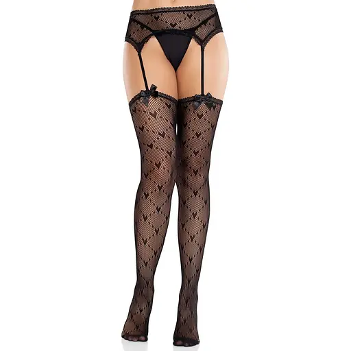 Колготки-панчохи Leg Avenue Heart Garterbelt Stockings One Size Black - фото 5