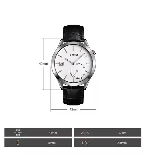 Чоловічий кварцовий годинник Skmei 1581 Prestige чорні з сріблястим - фото 5