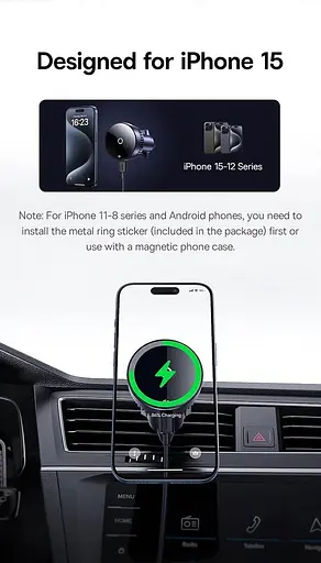 Автодержатель и беспроводное зарядное устройство Baseus MagPro Series Magnetic Qi2 15 W черный - фото 7
