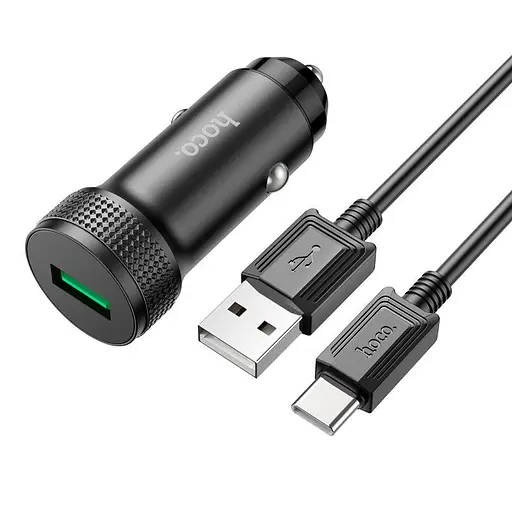 Адаптер авто - зарядный комплект HOCO Type-C Cable Level single port car charger Z49A 1USB 18W черный - фото 1