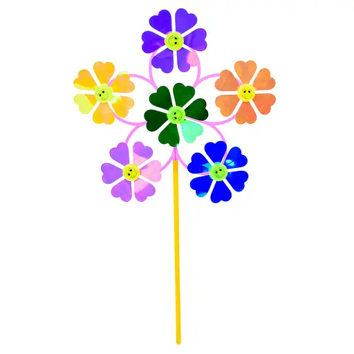 Ветряная вертушка, цветок 6 шт., диаметр 9 см, палочка 30 см, фольга, 24x24x4 см