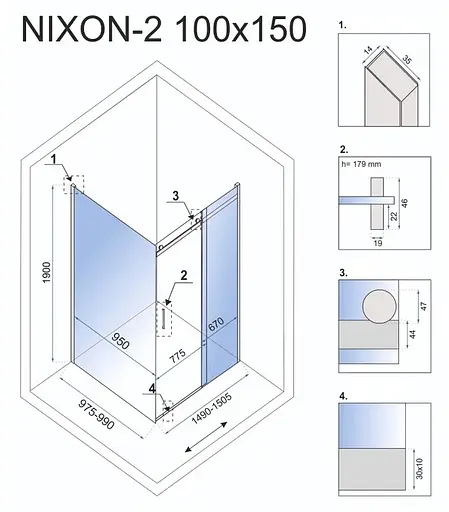 Душевая кабина Rea Nixon 100x150 P chrome REA-K5014 + REA-K5009, Правая, прозрачная, хром - фото 7