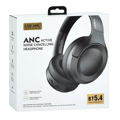Навушники L50 ANC, радіус дії до 10 метрів, шумозаглушення, Bluetooth 5.0, вбудований мікрофон, чорні - фото 3