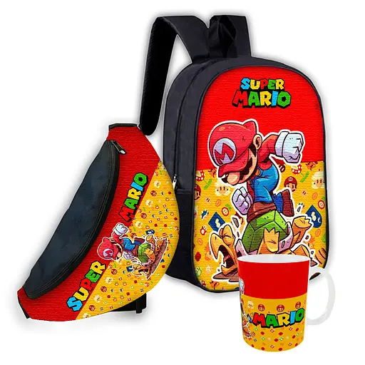 Набор детский Супер Марио рюкзак рюкзак 36х27см сумка-бананка, кружка с принтом для мальчика (01564)