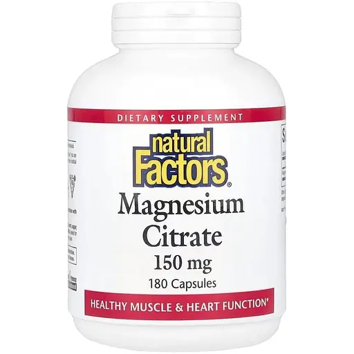 Цитрат магнію Natural Factors Magnesium Citrate 150 mg, 180 капсул для підтримки м'язів та нервової системи