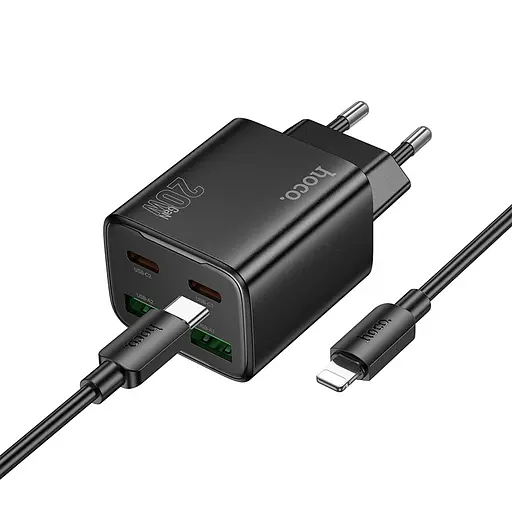 СЗУ Hoco N55 Fundador PD20W four-port (2USB-A/2C) + кабель Type-C to Lightning - фото 2