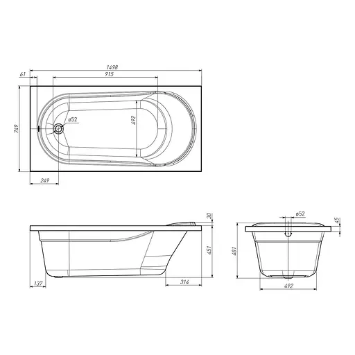 Ванна акриловая Volle bera 150x75 TS-1575481 Белый - фото 3
