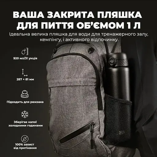 Пляшка для води ION8 металева вакуумна 920 мл Vacuum Insulated Black (I8TS1000BLK) - фото 5