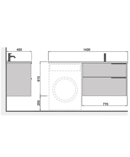 Тумба Мойдодир Cubic 80-A Adam 140 R підвісна з крилом над пральною машиною - фото 7