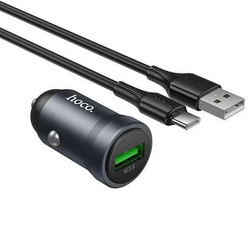 Адаптер автомобильный HOCO Energy single-port car charger Type-C set Z62 |1USB, 18W/3A, QC| - фото 1