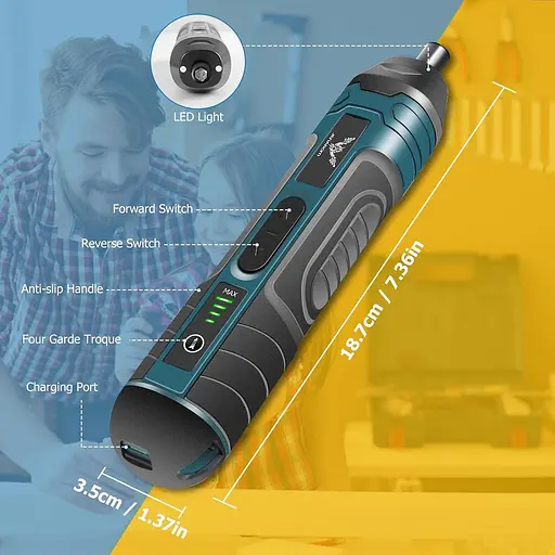 JENABOM Електрична акумуляторна викрутка Пряма маленька викрутка 3,6 В Перезаряджувана 5 Нм Макс. Регульований крутний момент - фото 2