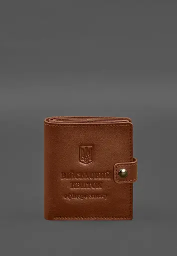Кожаная обложка-портмоне для военного билета офицера запаса (широкий документ) Светло-коричневый - фото 2