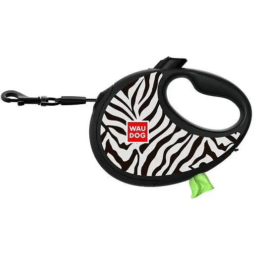 Повідець-рулетка для собак Waudog R-leash з контейнером для пакетів, малюнок "Зебра", світловідбивна стрічка, L