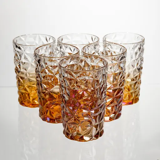 Набір скляних склянок 6 штук 350 мл для лимонадів соку води коктейлів склянки скляні для напоїв Золотистий Yiwu HP-19-191 - фото 1