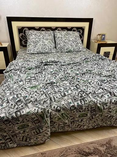 Постільна білизна бавовняна Долари Півтораспальна 150 x 220 Бязь Біла 70 х 70