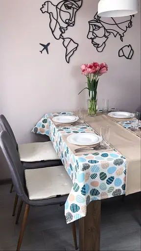 Водоотталкивающая Скатерть Пасхальная крашенка (голубая) 220х140 см (+ 4 салфетки 30х40)