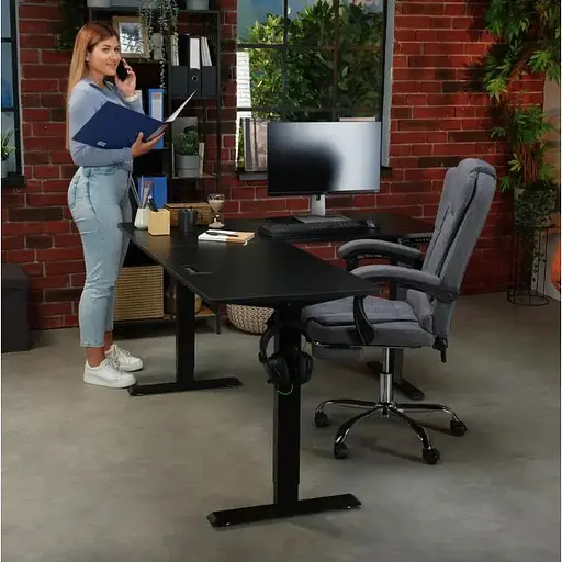 Компьютерный угловой стол Di Volio Montaro с регулируемой высотой черный - фото 9